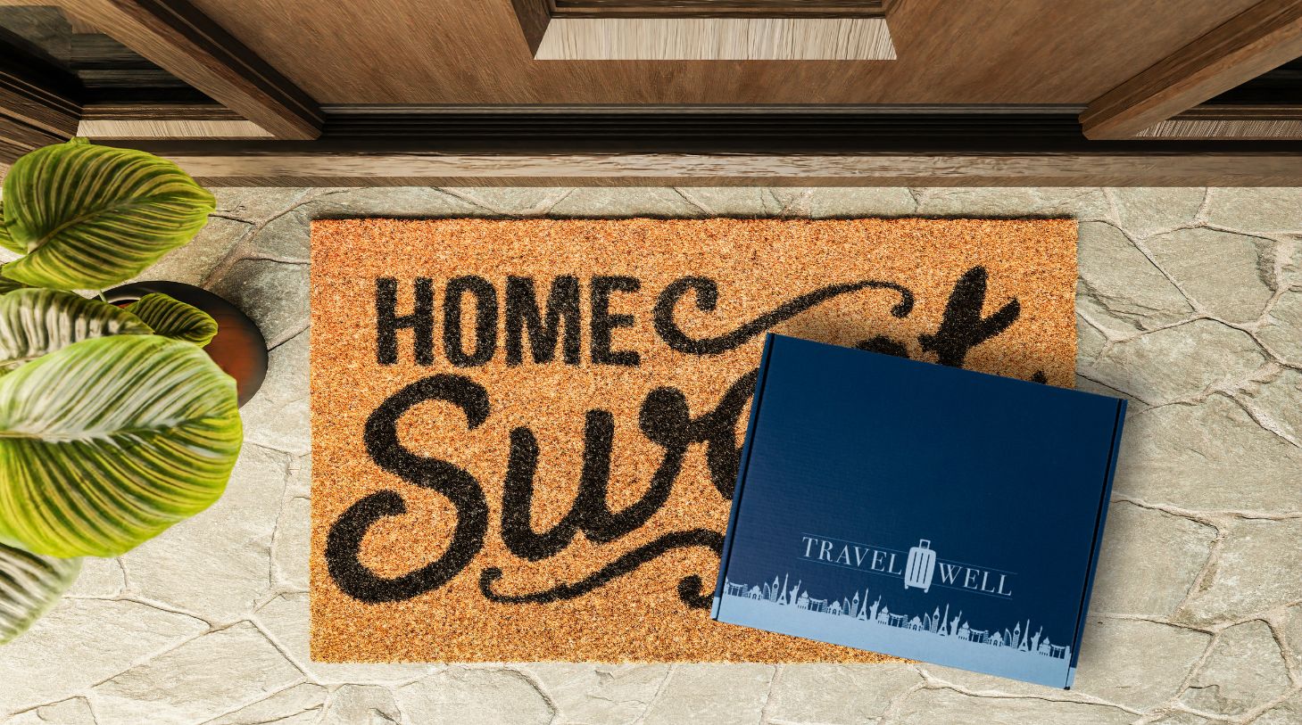 travel well subscription box at the front door